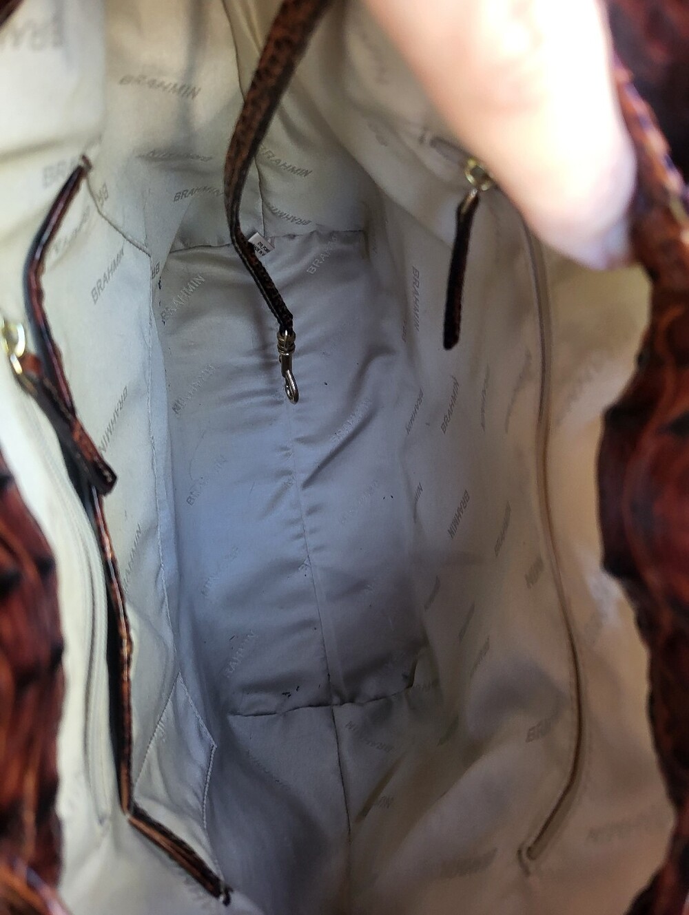 Brahmin Marlowe Melbourne Chestnut Croc-Embossed Drawstring Bucket Bag - Picture 10 of 16